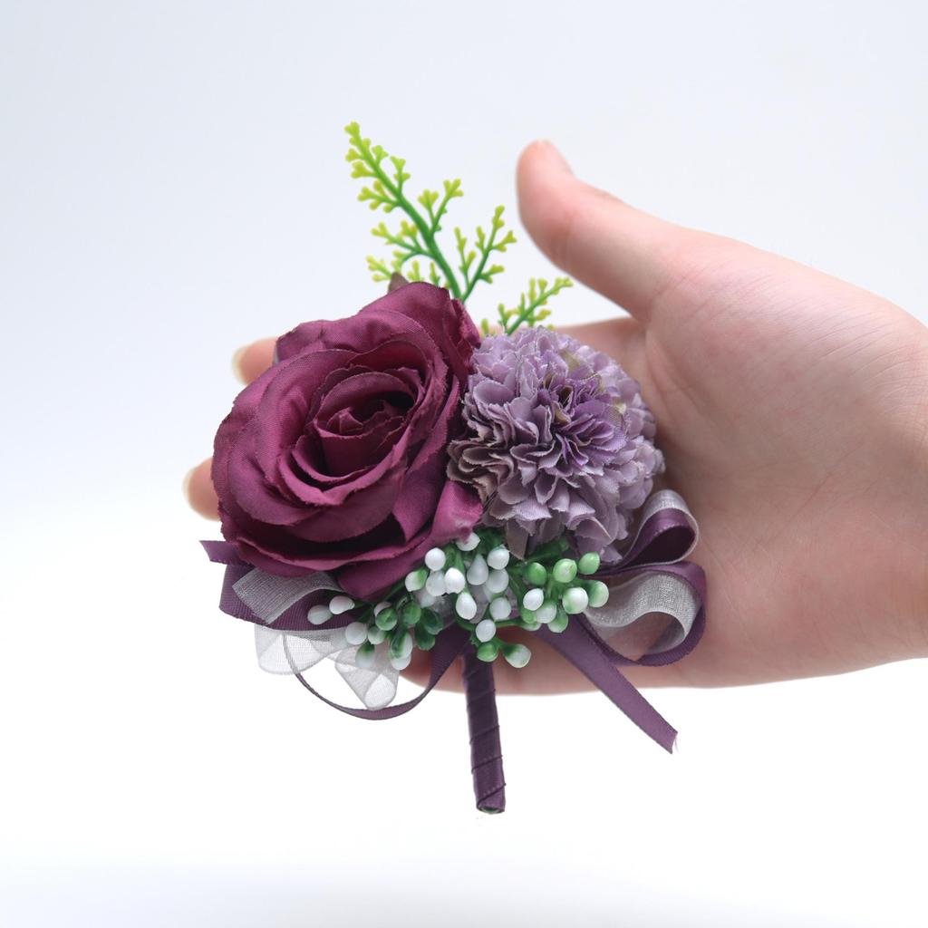 Silk Flower Wedding Boutonniere for Groom & Bride - Handmade Artificial Decoration