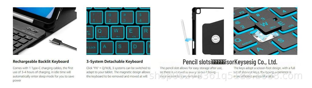 Compatible Samsung A11+ Bluetooth Keyboard Case: S10 Lite Acrylic 360° Rotating Backlit Cover & S11 Leather Case