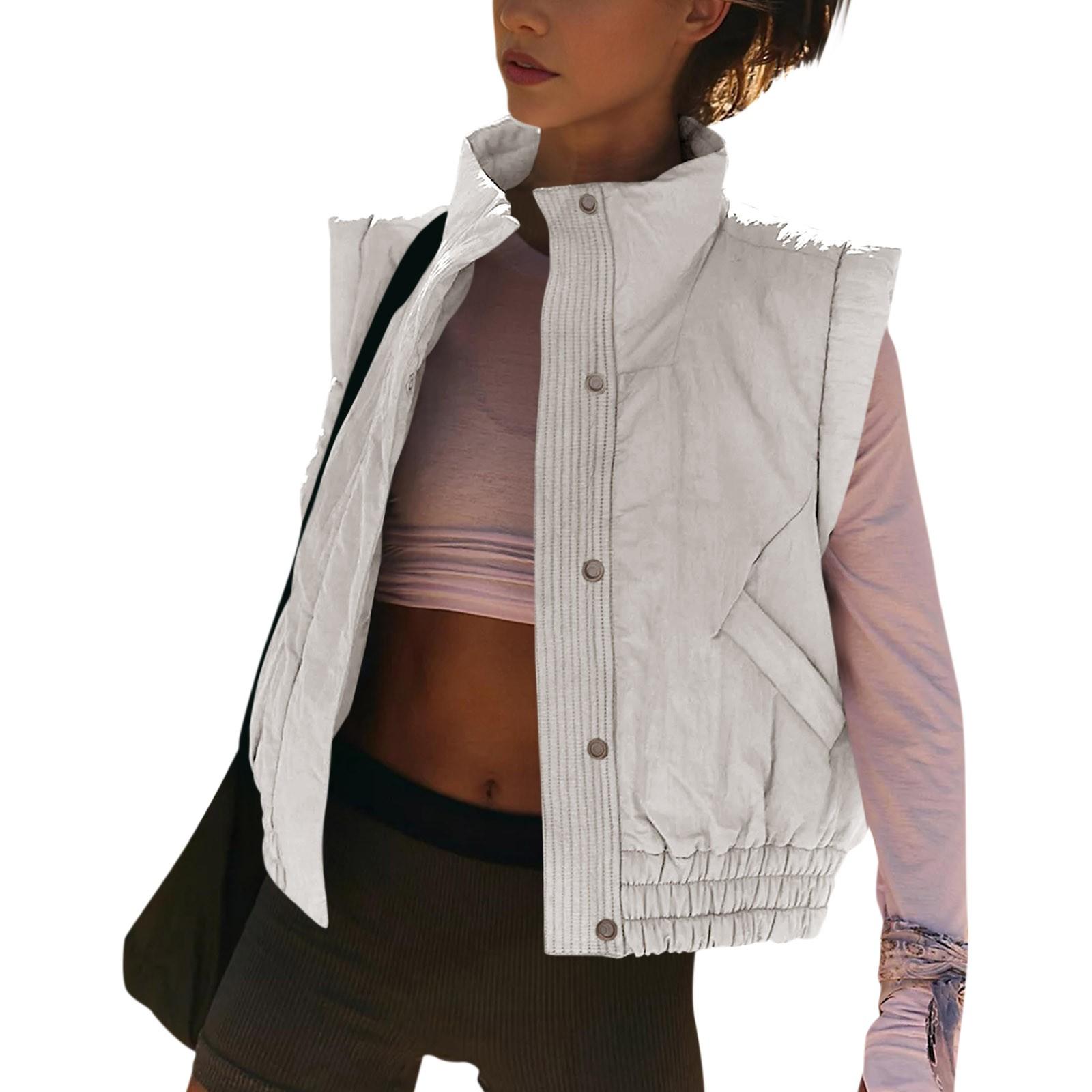

Женский стеганый жилет на пуговицах, без рукавов, зимний, с воротником-стойкой, с подкладкой и карманами S бежевый