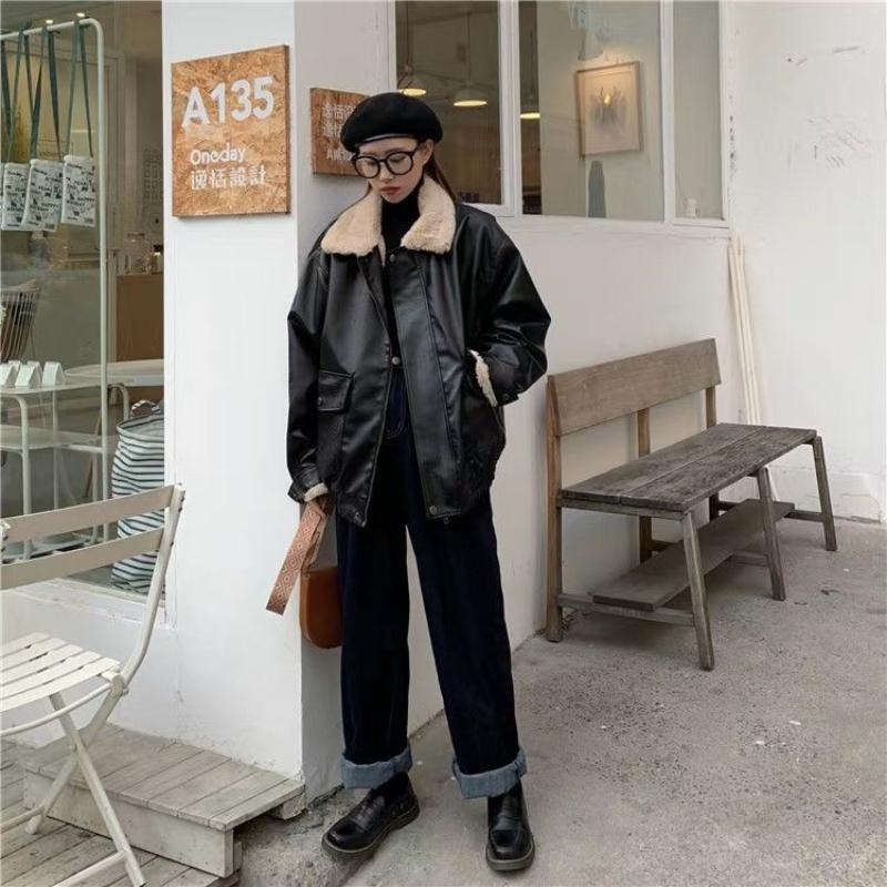 Y2k Lapel Long Sleeved Short Leather Jacket Women Vintage Slim Brown Cropped Coat 2024 New Fashion Lady Street Party Outwears