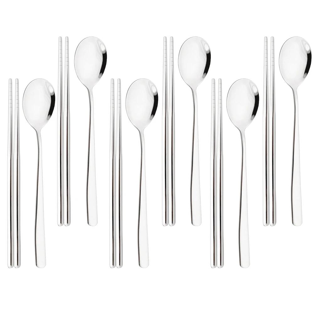 304 Edelstahl Besteckset Sushi Stäbchen Esslöffel Set 8/10 Stück Geschirr Koreanische Essstäbchen Dessertlöffel Besteckset