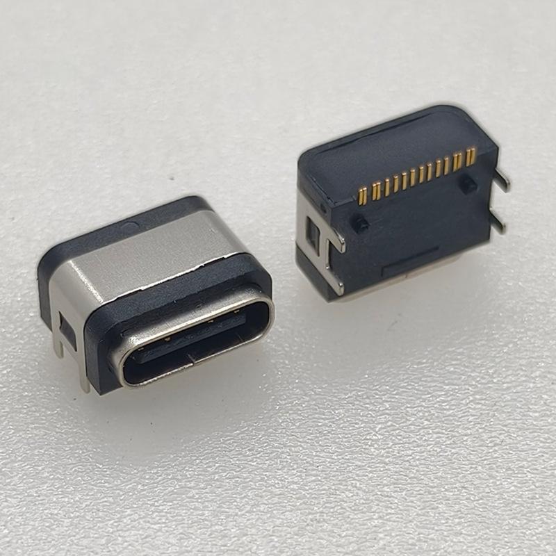 TYPE C 16P Female Waterproof Horizontal SMT Connector with IPX7 Rating and Four Positioning Pins