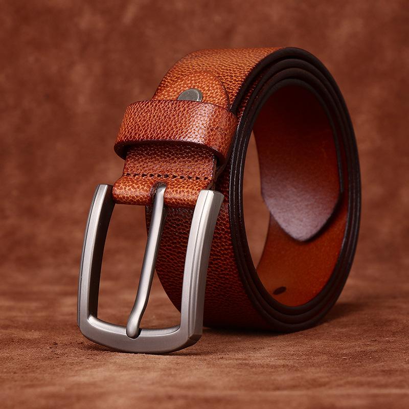 Fashion Versatile Lychee Embossed Retro Belt Men'S Leather Pin Buckle First Layer Cowhide Casual Jeans Belt Men'S