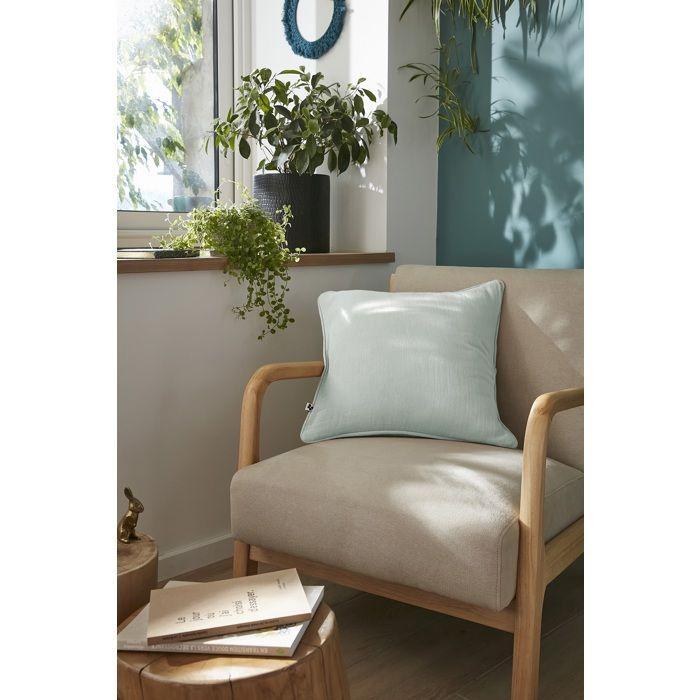 Coussin déhoussable 45 x 45 cm GAIA Eucalyptus – Gaze de coton avec passepoil élégant