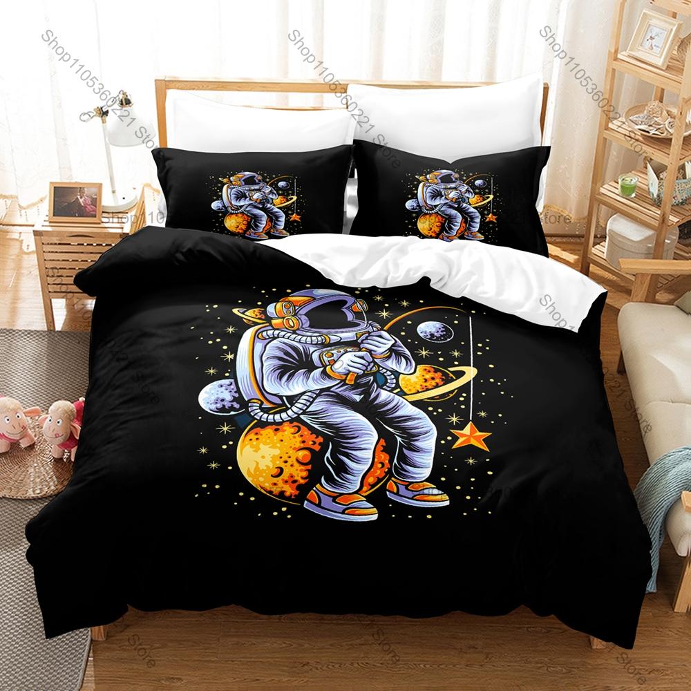 Cool Dreamy Fantasy Space Astronaut Nebula Planet Galaxy HD Print Bedding Set Duvet Cover + 2 Pillowcases Polyester Teen Room De