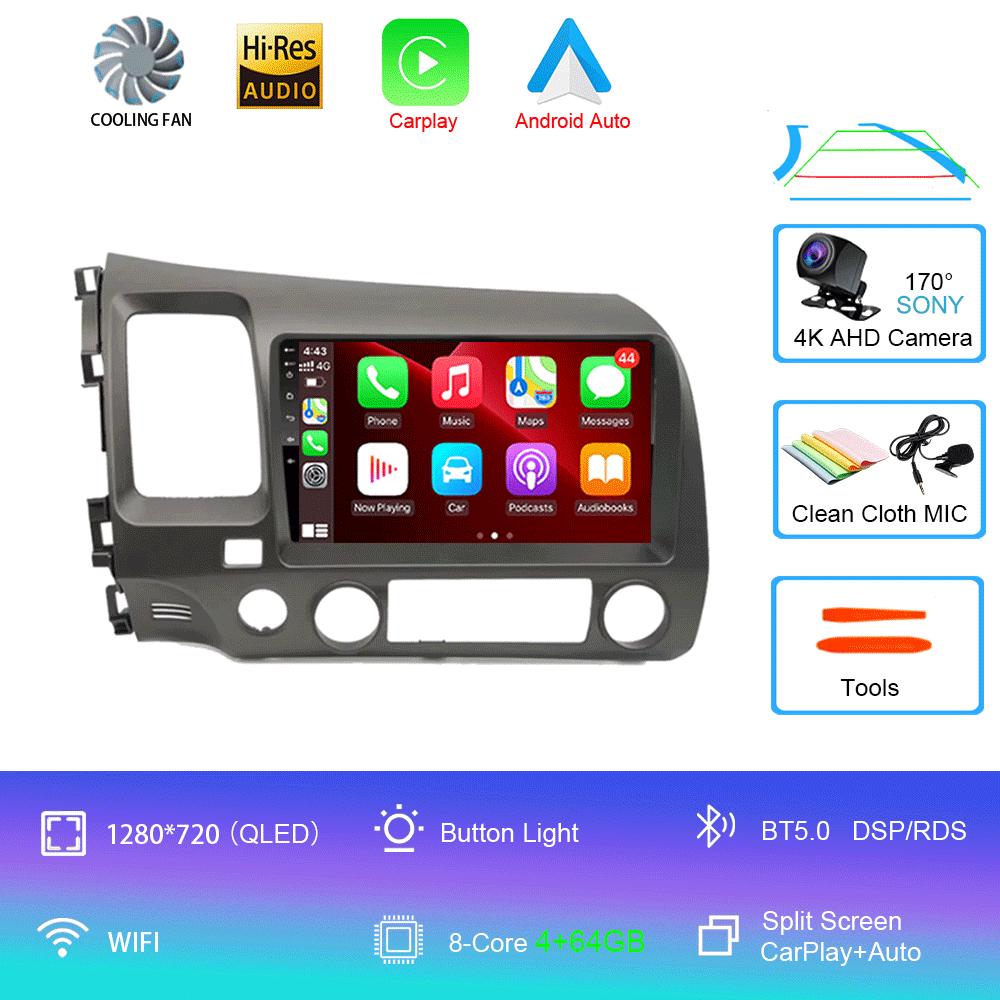 For Honda Civic 8 2005-2012 Car Radio Multimedia Player GPS Navigation 2din Auto Stereo DVD 4G WiFi Carplay Android 14