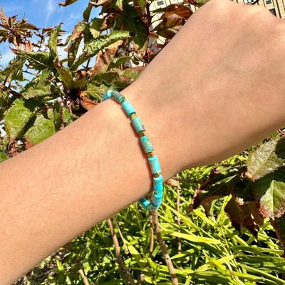 Unisex Bracelet Natural Gemstone Maanshan Turquoise Wheel Shape Smooth Cut Beads  Stretchable Bracelet
