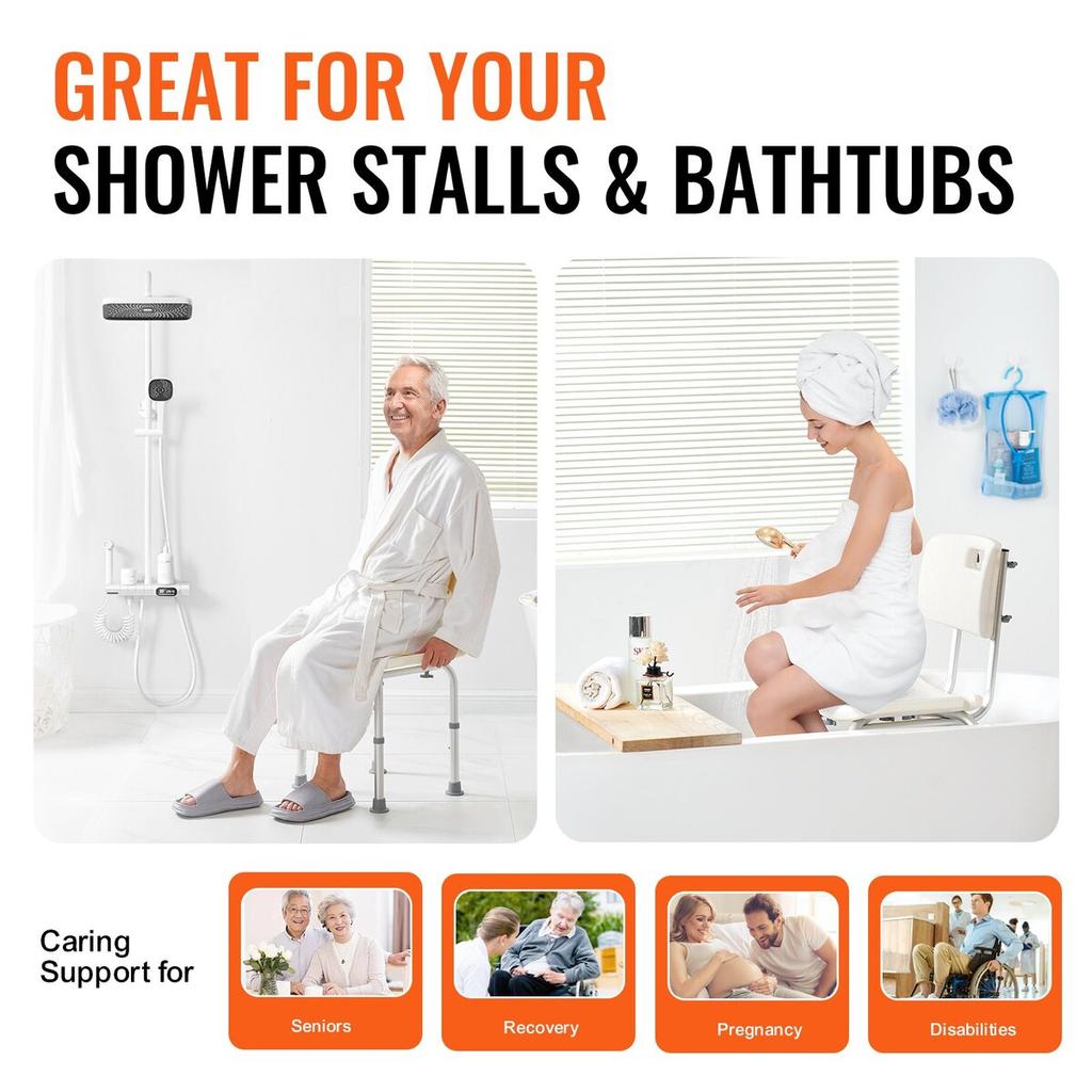 Duschhocker, Duschsitz mit Rückenlehne, Höhenverstellbarer Duschhocker, Duschstuhl für Duschkabine Badewanne, Rutschfeste Badezimmerbank Duschstuhl für