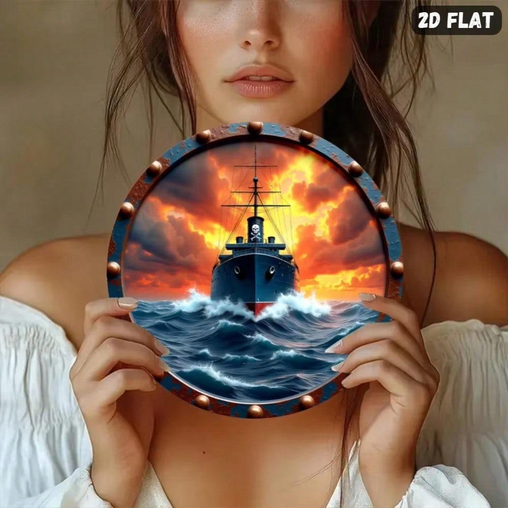 2D Metal Ocean Ship Wall Art Waterproof Coastal Decor For Home Kitchen Garden Office
