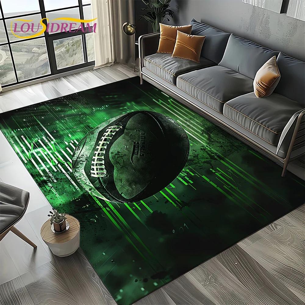 Tapis de dessin animé Terrain de rugby Rugby Football américain Tapis pour salon Chambre Décoration de maison Canapé, Tapis de sol antidérapant
