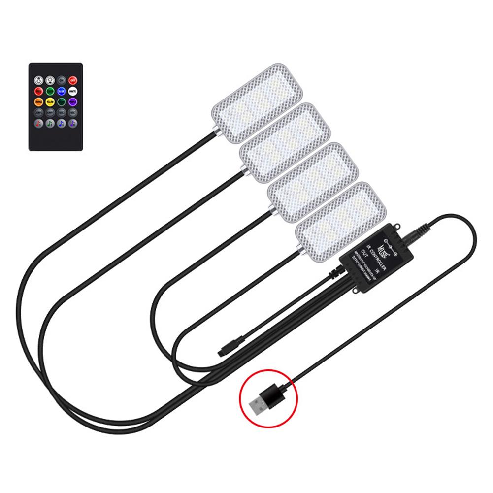 

Нові 4 шт./набір 12 В USB світлодіодне підсвічування автомобіля Атмосферне підсвічування для ніг із сигаретною USB-запальничкою Декоративна програма Пульт дистанційного керування Автолампа