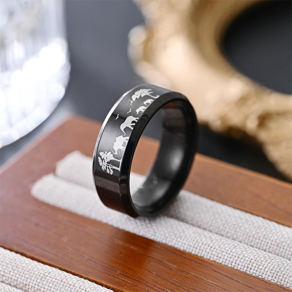Titanium Steel Ring, Penguin, Butterfly Elephant, Mountain Forest, Wolf King Nature Leisure Ring