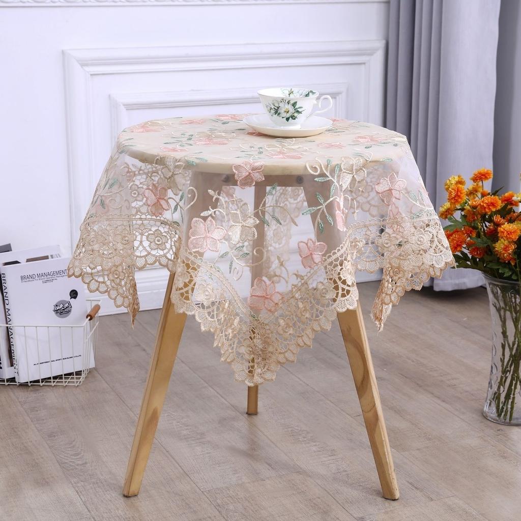 Teetisch Tischdecke Rechteckig Haushalt Teetischbezug Wohnzimmer Staubdicht Esstischdecke Stoff mit Spitze Neue Abdeckung Tuch Rund