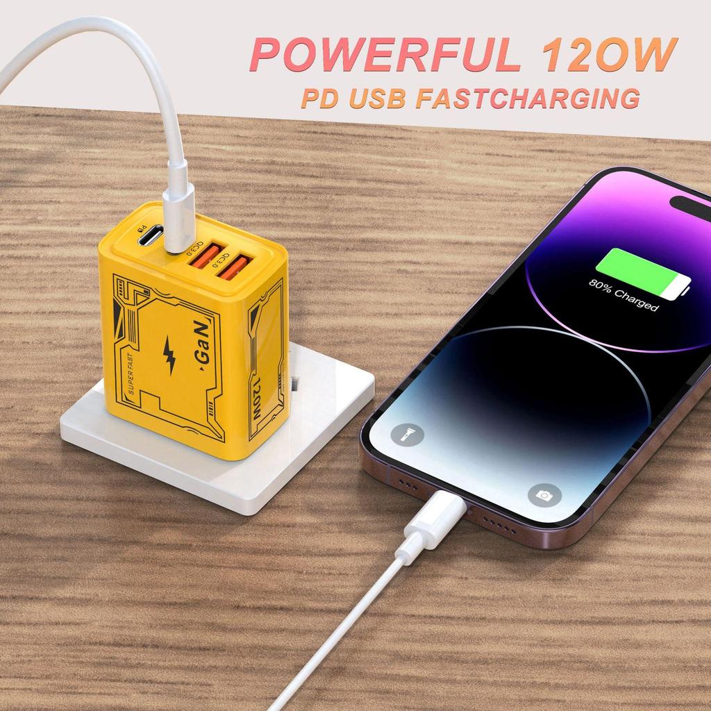 4 Ports 120W Charger Adapter 2 USB + 2 Type-C Fast Charging Charger Adapter for Iphone Xiaomi Samsung Huawei