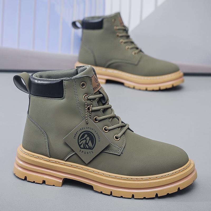 Men's Leather Shoes High Top Boots Fashionable Motorcycle Shoes Ankle Boots Winter Boots Men's Hiking Shoes Lace Up Botas Hombre