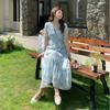 New Summer Fashionable Floral Embroidered Patchwork V-Neck Short-Sleeve Fitted Slimming Midi Dress Women's Holiday Vestidos