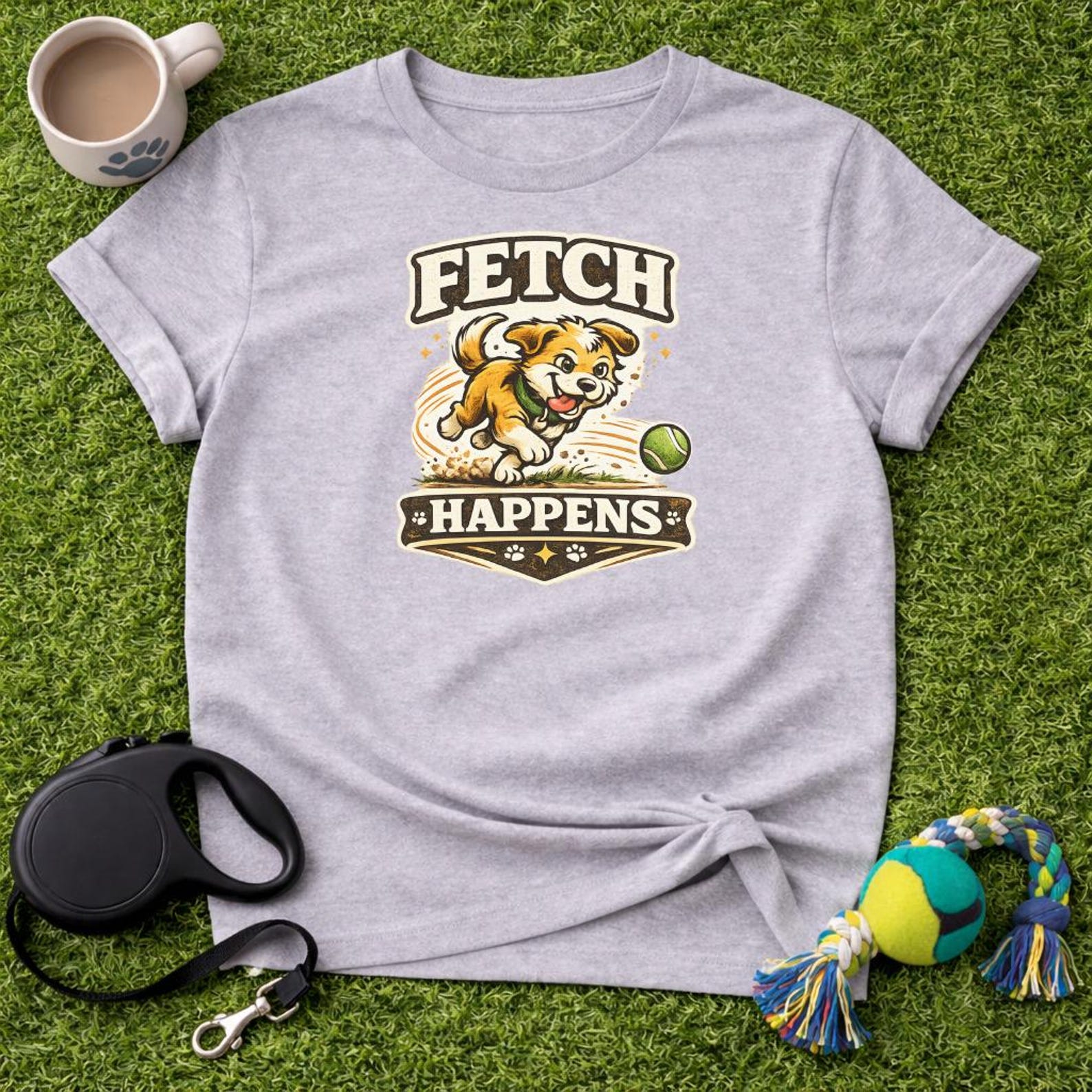 Fetch Happens Dog Lover T-Shirt, Cute Puppy Tee, Funny Dog Owner Gift, Pet Parent Shirt, Animal Lover Apparel, Humorous Dog Tee S