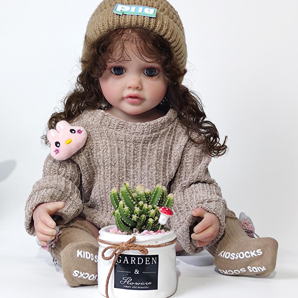 55 cm NPK Reborn Puppe Kleinkind Mädchen Betty Spielzeug Sehr weiche Ganzkörper Silikon Mädchen black