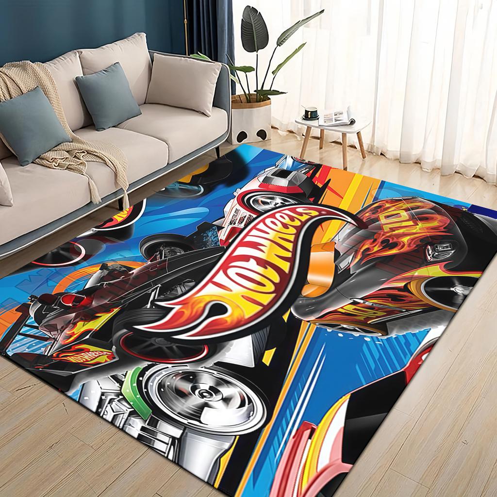 3D Hot W-Wheels Monster Závodní Auto Plocha Koberec, Koberec pro Obývací Pokoj Dětský Pokoj Pohovka Rohožka Dekorace, Protiskluzová Podlahová Rohož