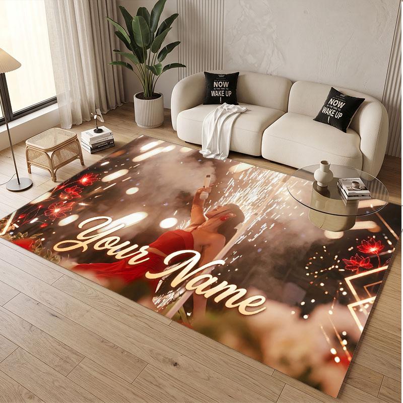 Custom Name Crystal Velvet Rug,Ayliva Comfortable Anti Slip Floor Mat For Room Decoration
