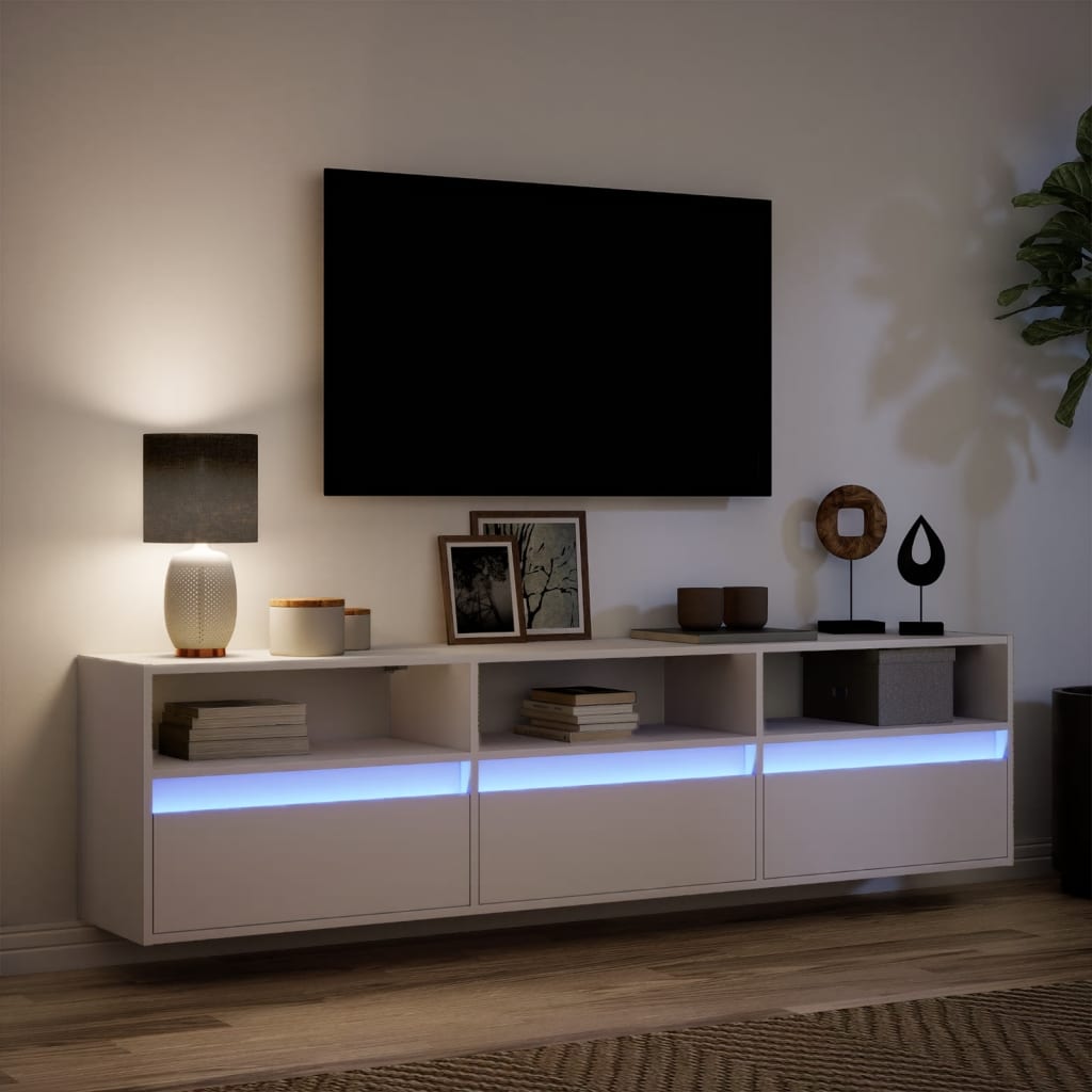Vidaxl Ścienna Szafka Pod Tv, Z Led, Biała, 180X31X45 Cm