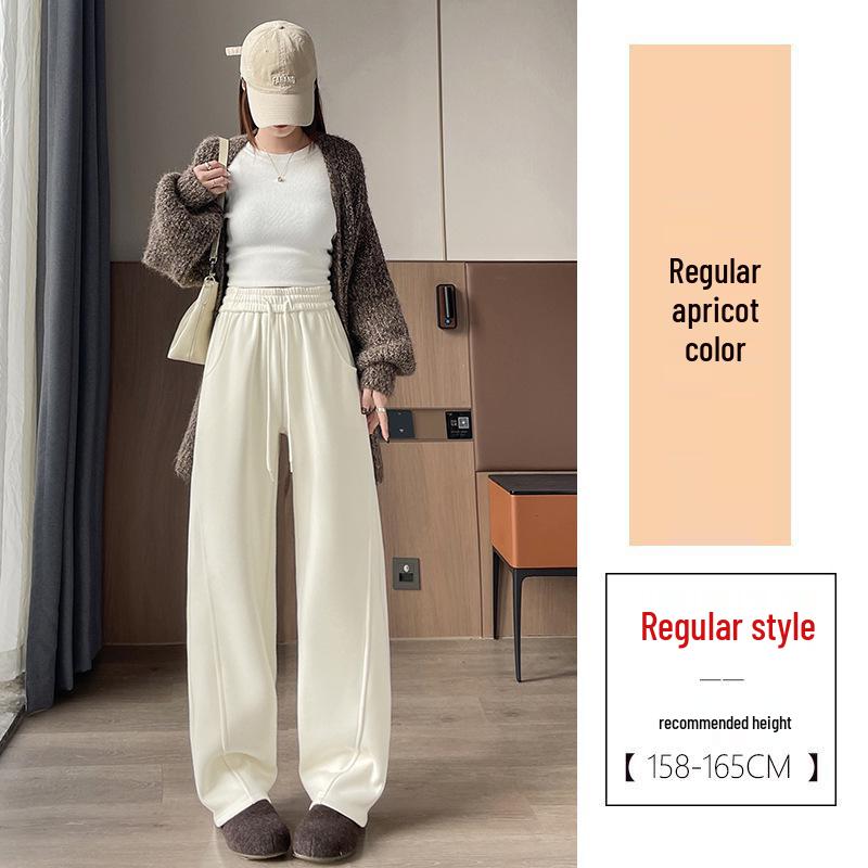Women's Curved Blade Wide-Leg Pants: New 2026 Plus Velvet Wool for Autumn/Winter - Casual, Loose-Fit, Straight-Leg Design