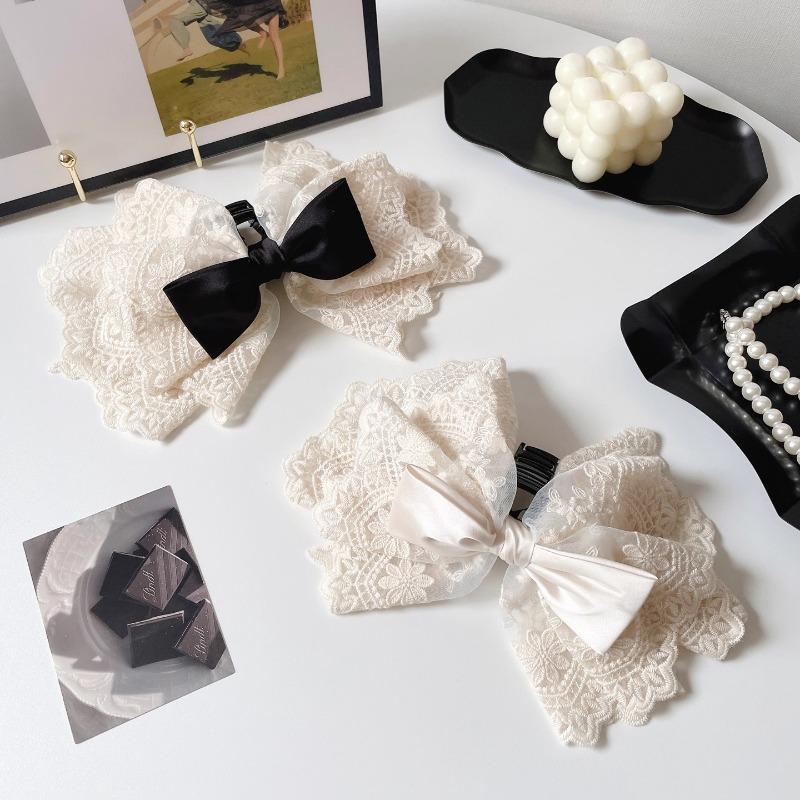 1 Piece Elegant Lace Bow Hair Claw Clip for Women Large Butterfly Hair Clip Ponytail Holder Sophisticated Updo Hair Accessories