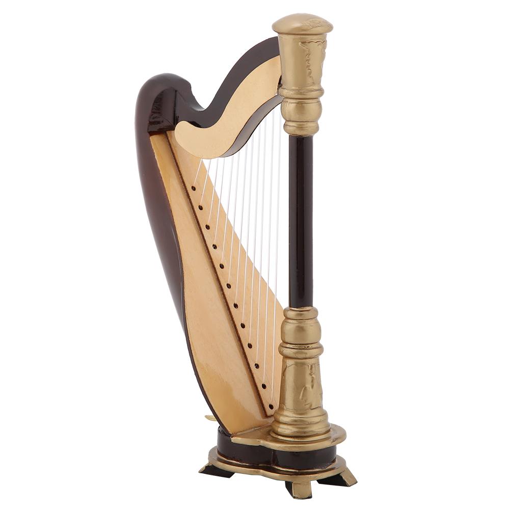 Wooden Miniature Harp Replica with Gift Case Instrument Model Musical Gifts Ornaments
