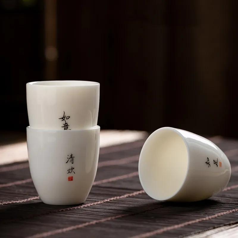 Chinese White Jade Porcelain Teacup Ceramic Personal Meditation Cup Travel Tea Bowl Pu'er Master Cup Tea set Accessories