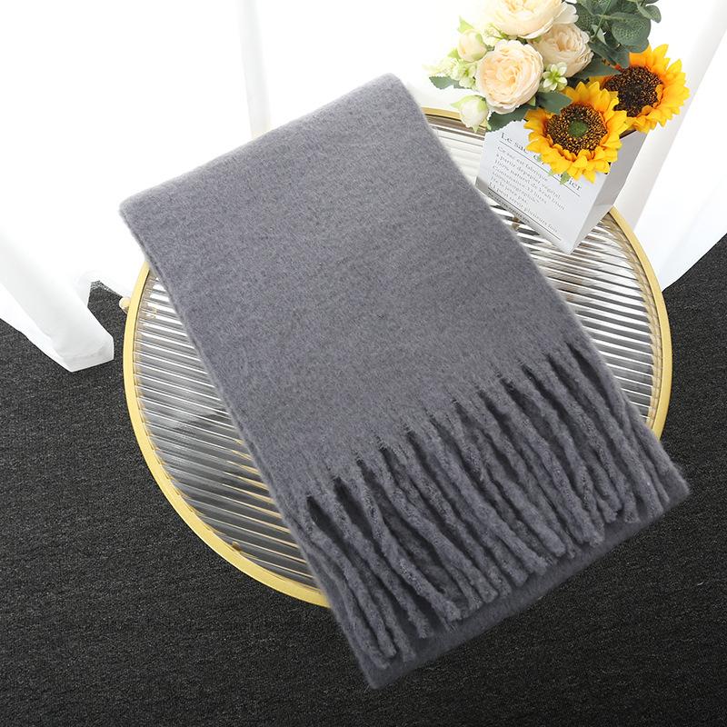 

Новый женский шарф из мохера, женский зимний теплый утолщенный однотонный длинный шарф, мягкая грубая шаль с кисточками из вискозы, шали с запахом