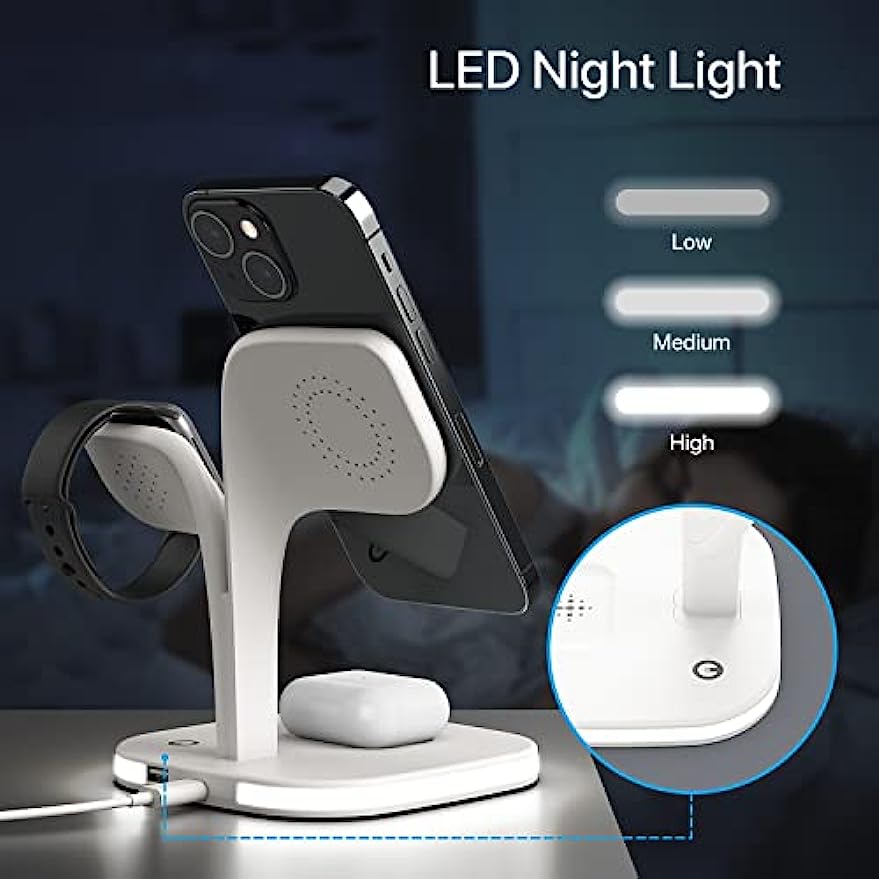 Magnetic Wireless Charger,5 In 1 Magsafe Wireless Charger Stand Compatible with iPhone 14/13/12/Pro/Pro Max/Mini, for Apple Watch Ultra/8/7/6