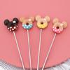 Cute Donut Mickey Ear Dessert Cutlery Set 2Pcs, Stainless Steel Long Handle Dessert Fork & Spoon for Cake Ice Cream Coffee, Kawaii Tableware Gift