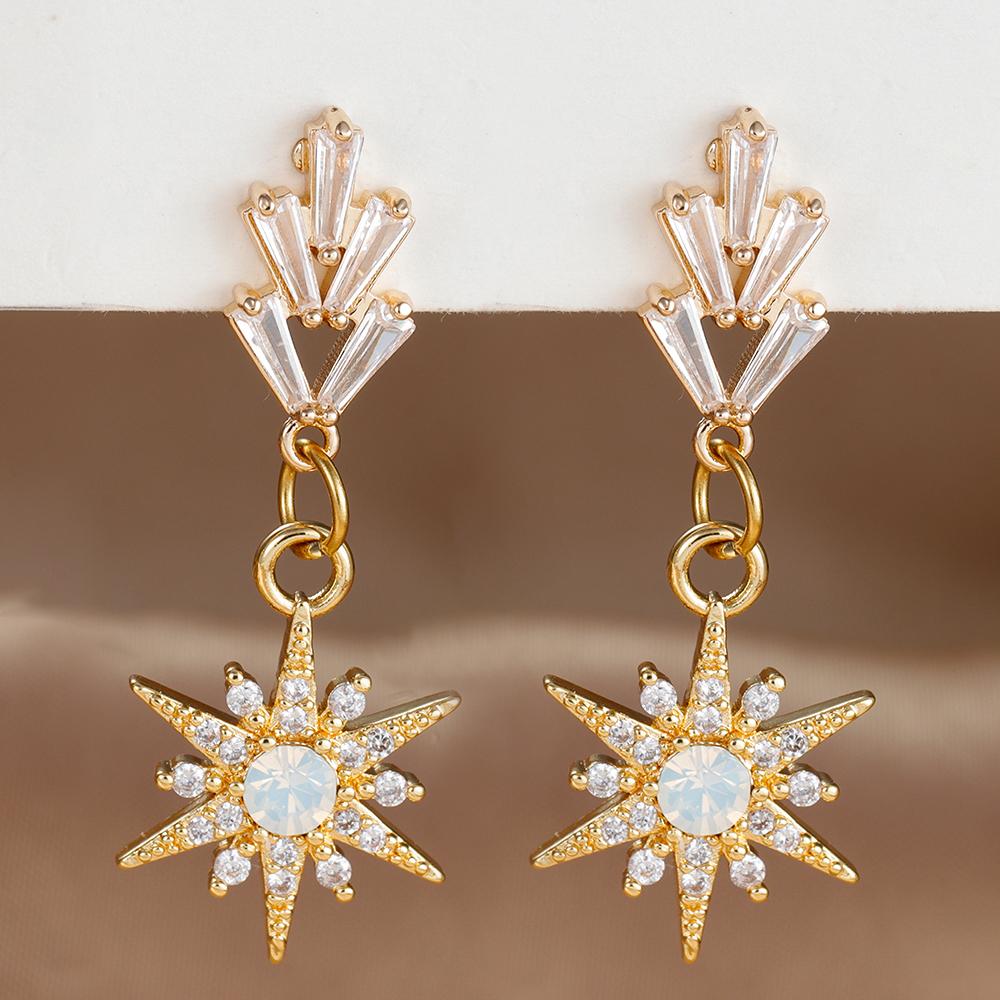 Vintage Crystal Zirconia Stainless Steel Earrings for Women Fashion Star Pendant Ear Piercing Earring Bridal Wedding Jewelry