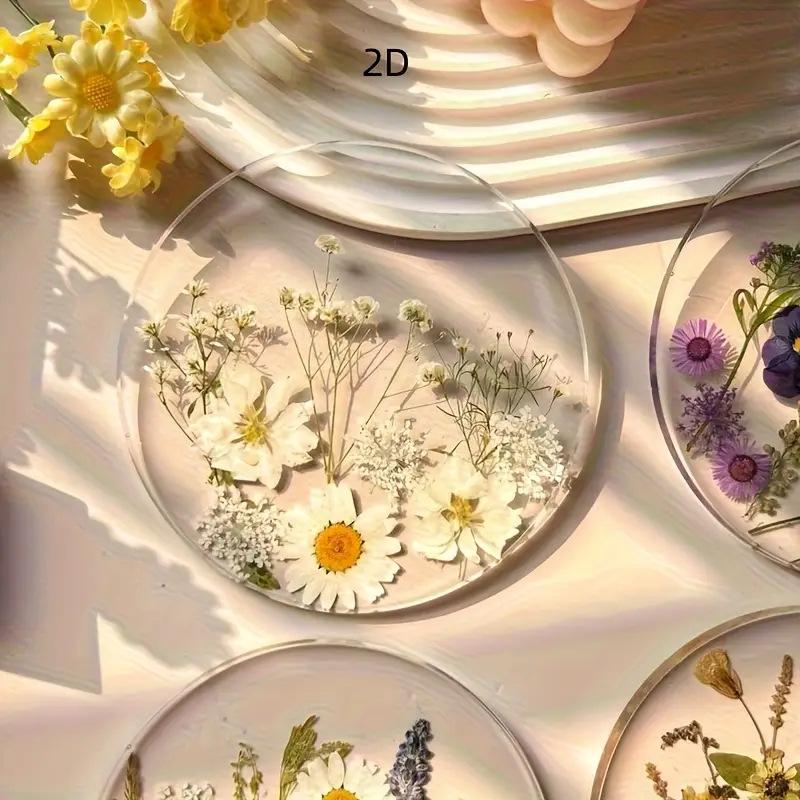 1/4PC 2D Round Colorful Printed Coasters Transparent Artistic Floral Coasters Wedding Birthday Table Decor Mother's Day Gifts