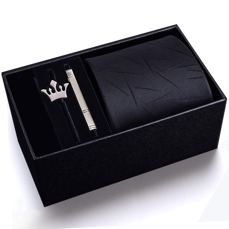 Gift Box Men'S Tie Four-Piece Set, Can Add Formal Business 8Cm Striped Black Wedding Groom