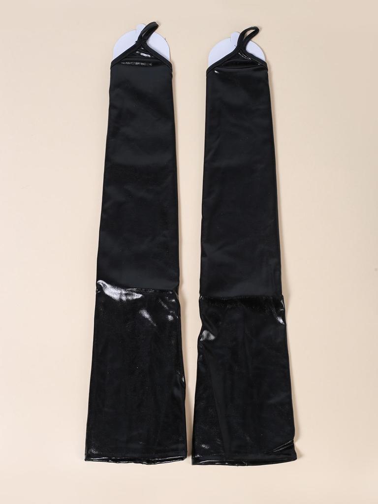 Dámské černé kožené rukavice bez prstů se sametovými dlouhými hřejivými návleky na ruce