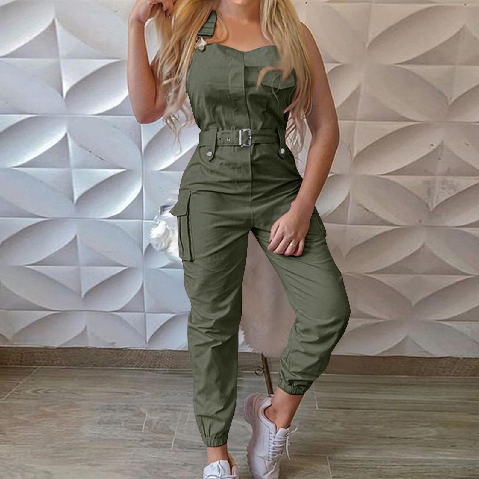 

Женский модный комбинезон-карго с карманами-застежками XXXL зелёный