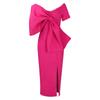D395 Women's Sexy Evening Dress with Slit and Large Bow – European and American Style.
