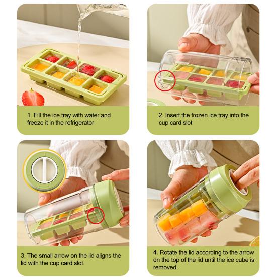 Ice Cube Tray 2-in-1 Large Capacity Twist & Release Ice Mold with Lid for Cocktails Drinks Easy Pop Out Ice Maker for Home Bars Outdoor