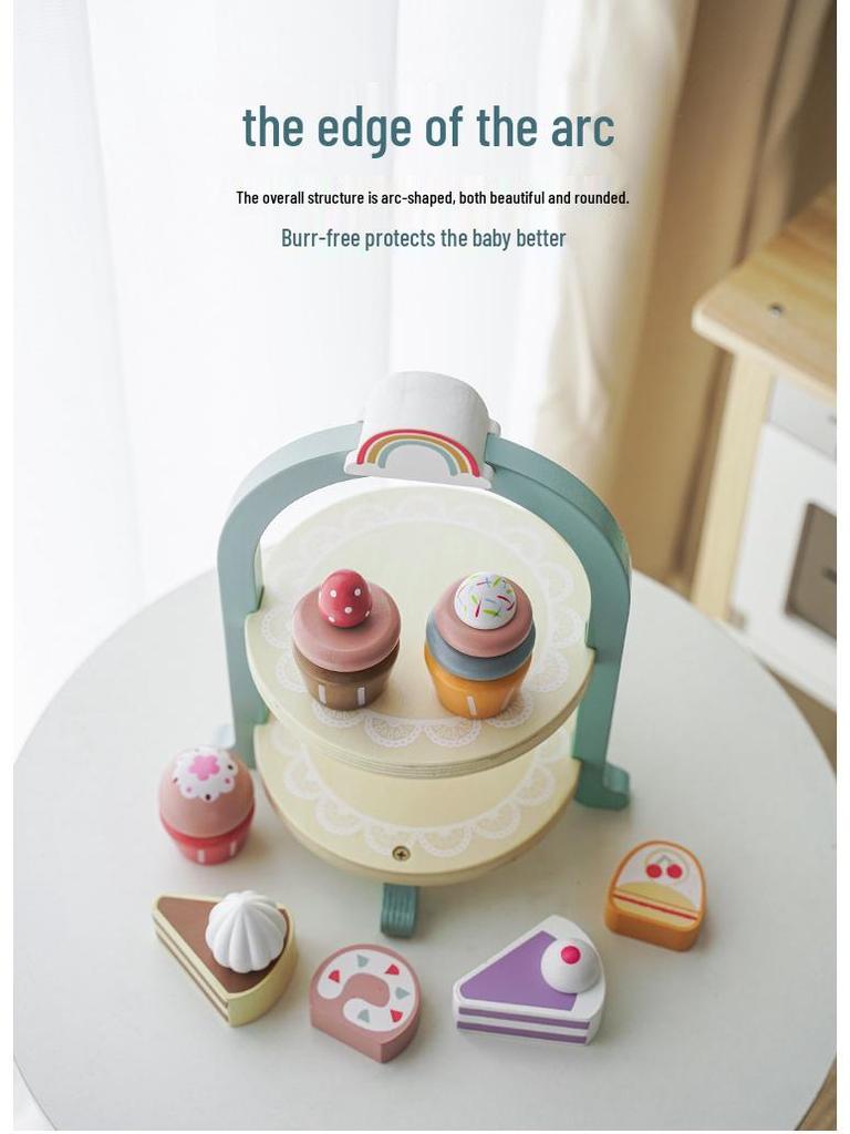 Wooden Pretend Play Royal Afternoon Tea Set: Children's Dessert Toy for Social Skills and Family Interaction