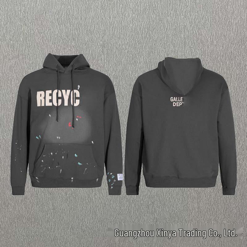 GALLERY DEPT Bluza Unisex z Kapturem Bawełniana z Plamami Farby Graffiti - Jesienna Luźna