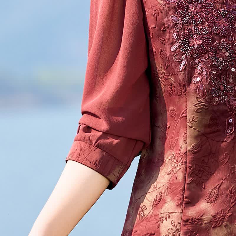 Elegant V-Neck Embroidered Women's Blouse