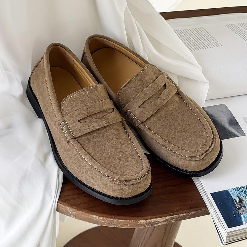 Spring and summer old money wind retro round head lazy turning fur Japanese leather shoes soft sole single shoes tide