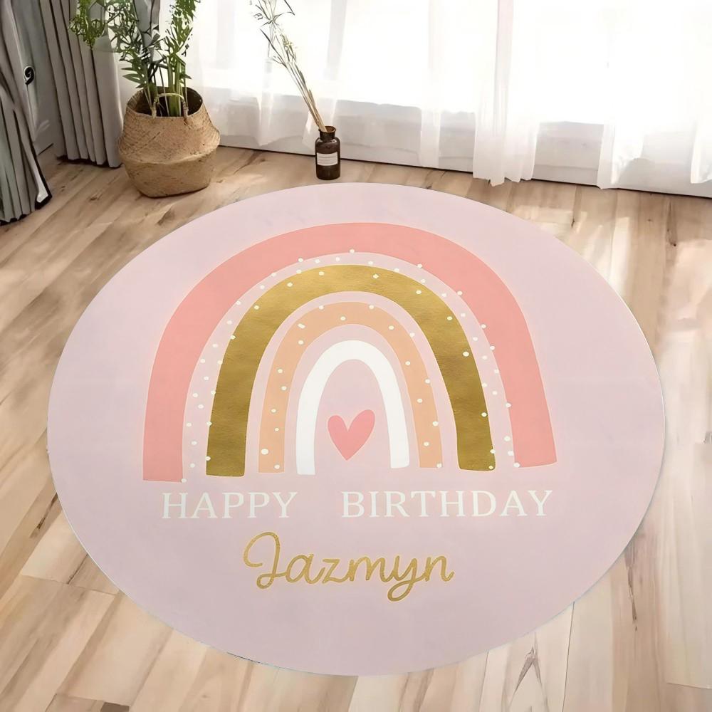 Boho Rainbow Round Rug Floor Mat Non-Slip Machine Washable Flannel Carpet for Home Living Room Kids Playmat Bedroom Floor Mat