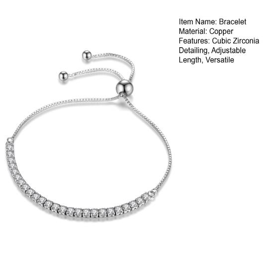 Women Bracelet Cubic Zirconia Detailing Adjustable Length Allergy-Free Bracelet Party Casual Wedding Jewelry Accessories