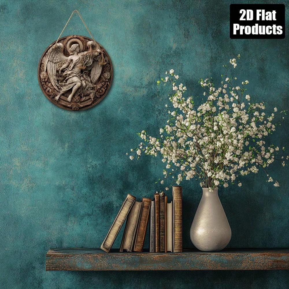 Rustic Justice Angel Round Metal Wall Art 8x8in Farmhouse Home Decor Living Room Bedroom Kitchen Bathroom Tin Sign