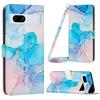 For Google Pixel 7a PU Leather Marble Pattern Case Wallet Stand Phone Cover with Shoulder Strap