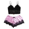 Women Pajama Set Lace Pajama Top Satin Shorts with Black Silk Bow And Lace Trim Sexy Lace Camisole Set for Women Home Sleepwear Gift