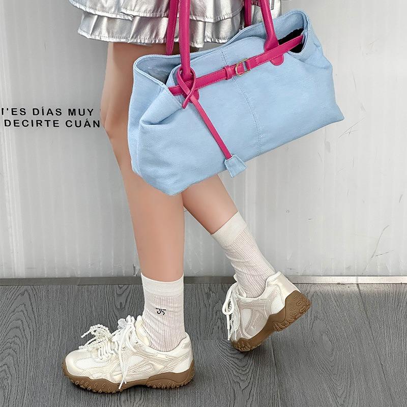 Mesh Damen Frühling und Sommer dicke Sohlen erhöhen die Höhe, leichte und atmungsaktive Schnürung Perle Leder Freizeitschuhe