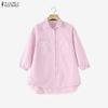 ZANZEA Women Casual Turn Down Collar 3/4 Sleeve Loose Stripe Blouse